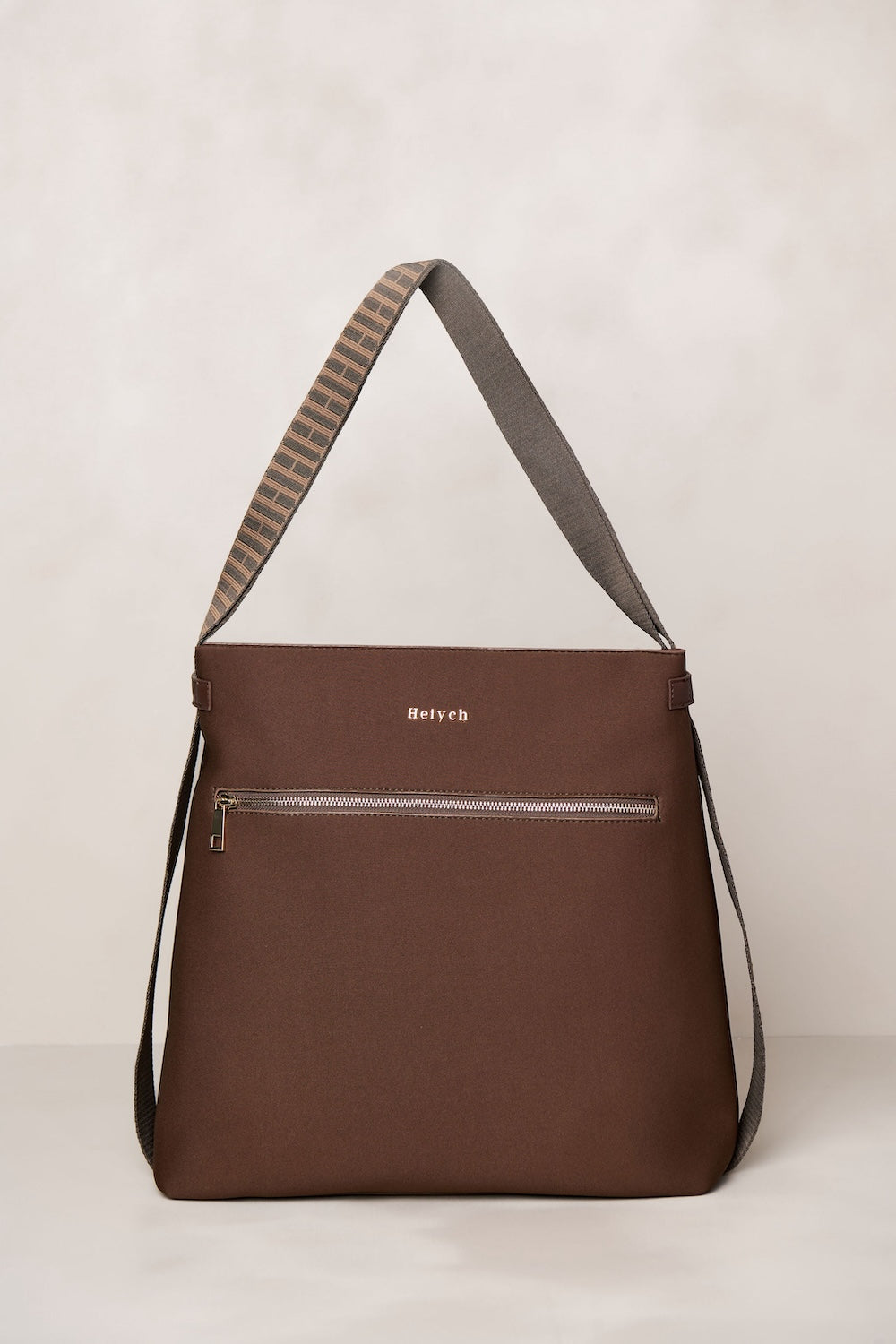 Chocolate brown convertible tote backpack bag in neoprene with gold hardware