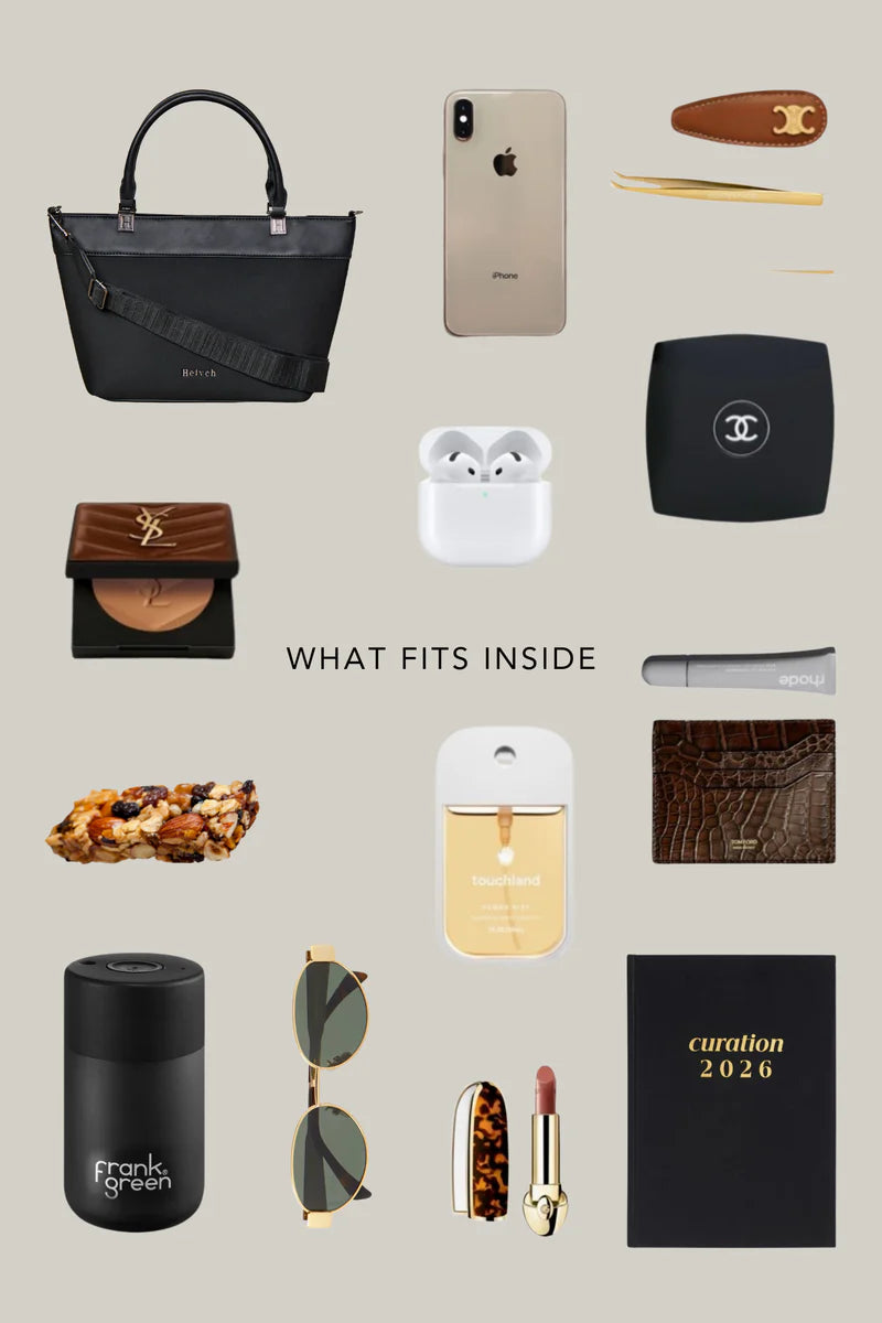 Black bag with what fits inside
