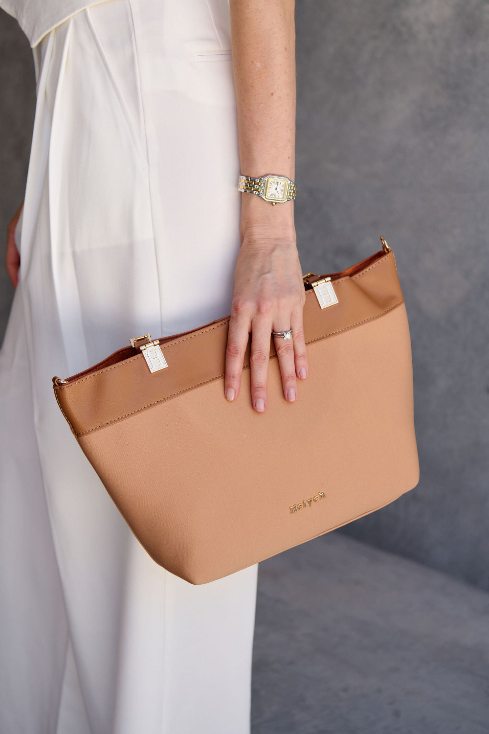 Tan Cognac convertible clutch bag