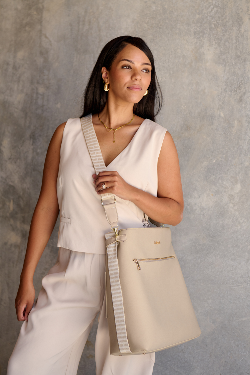 Taupe H-Strap adjustable crossbody strap