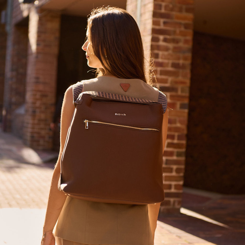 Chocolate convertible tote backpack bag in neoprene